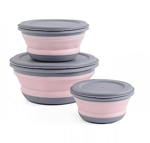 Oniphia 3PCs Collapsible Bowl Sets Portable Silicone Bowl Collapsible Washing Up Bowl Multipurpose Folding Bowl Ideal for School, Office, Camping, BBQ, Hiking,Outdoor Activities, Pink