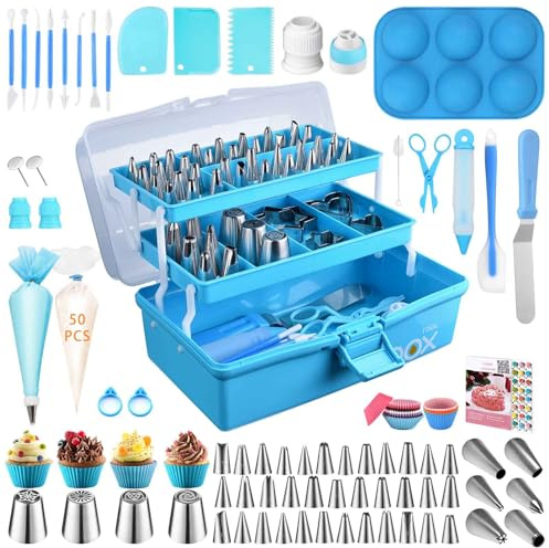 Cake Decorating Tools Supplies Kit: 236pcs Baking Accessories with Storage Case - Piping Bags and Icing Tips Set - Cupcake Cookie Frosting Fondant Bakery Set for Adults Beginners or Professional, Blue