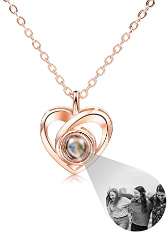 INBLUE Personalisierte Projektion Bild Anhänger 925 Sterling Silber Halskette Herzförmiger Anhänger Geburtstag Jubiläumsgeschenke für Sie/Frauen/Freundin/Mutter Schmuck