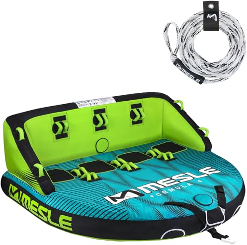 Mesle Pack Bouée Tractée Formula 2-4 Personnes avec Corde, Gonflable Bouée Bateau & Jet Ski Nautique, Bouée Tractable Nautique pour Enfants & Adultes