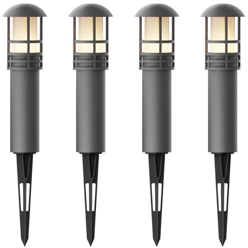 VENUS MANUFACTURING Juego de 4 luces de bolardo de bajo voltaje, 3 W, iluminación LED de paisaje al aire libre, 120 lúmenes, luz de camino de 3000 K, luz blanca cálida con cable, luces de entrada y