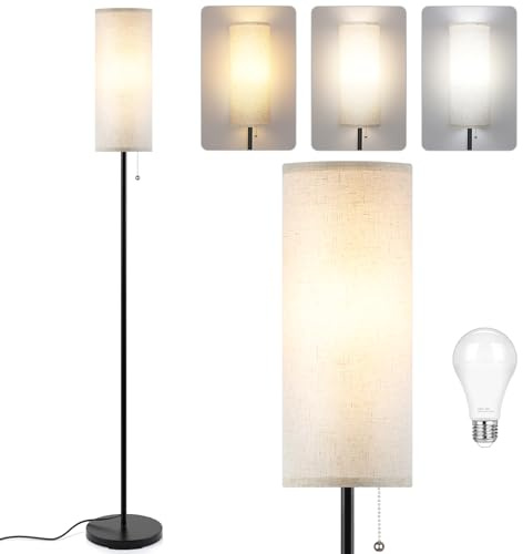 Coucrek Floor Lamp for Living Room, 3 Color Temperature Modern Standing Lamps, Minimalist Pole Lamp Tall Lamps for Bedroom Living Room Office,Black