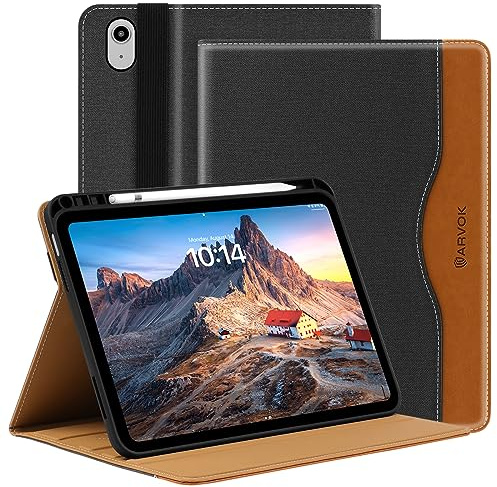 ARVOK Hülle für iPad (A16) 11. Generation 2025 / iPad 10. Generation 10.9 Zoll mit Stifthalter, Stoßfeste Schutzhülle mit Auto Schlafen/Wachen, Premium PU Leder Business Folio Standabdeckung, Ständer