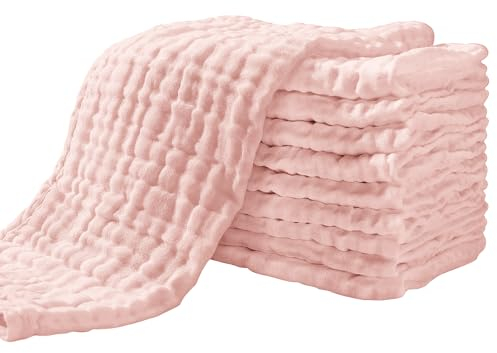 Yoofoss Mulltücher Baby 10er Mullwindeln Baumwolle 27x50 cm Spucktücher 6 Lagig Saugfähig Stoffwindeln Faltwindeln Waschlappen für Baby Neugeborene Fleisch Rosa