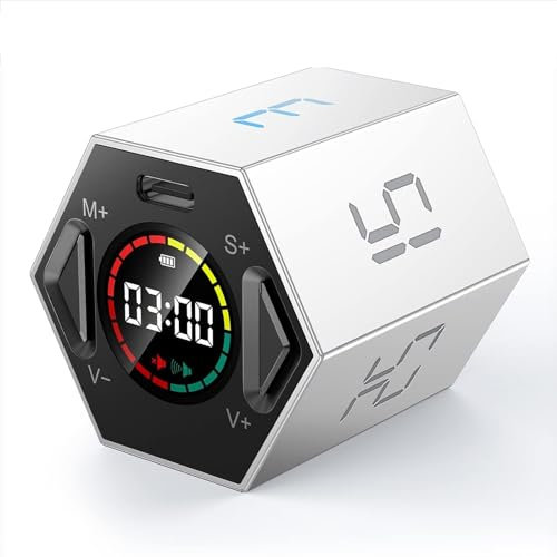 ERICAT Temporizador De Cubo Digital, Cubo De Temporizador De Productividad con Pantalla LED, Ajuste De Volumen De 5 Niveles Y Ajuste De Brillo De La Pantalla, para Estudiar, Cocinar, Hacer Ejercicio