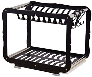 RajoNN Scaffali da Cucina a Doppio Strato Forniture per Pavimenti Stoviglie Scaffale per Piatti Piatti Scolapiatti Scaffale per scodelle Nero