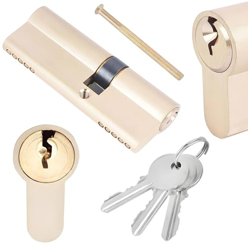 BAUSTER® Cylindre de serrure avec 3 clés, serrure à cylindre 30/45 à fermeture identique, cylindre profilé, accessoires de rechange, clé réversible, serrure de sécurité pour porte d'entrée, en laiton