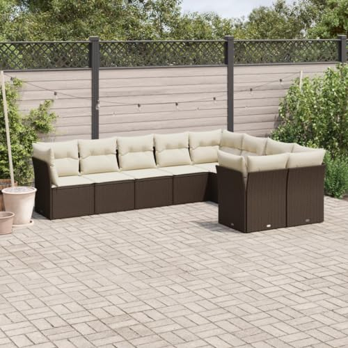 Rantry 9-TLG. Gartenmöbel Set mit Kissen Gartensofa Balkonmöbel Gartenlounge Loungesofa Modular Rattansofa Ecksofa Ecklounge Sofagarnitur Sitzgruppe Loungemöbel Braun Poly Rattan
