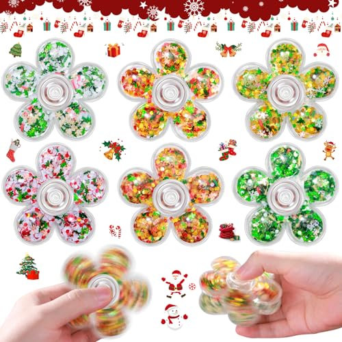 SCIONE 6 Stück Weihnachts Fidget Spinner, Glitzernde Pailletten Fidget Spielzeug für Kinder, Stress & Angst ADHD Relief, Christmas Party Geschenk für Kinder & Erwachsene