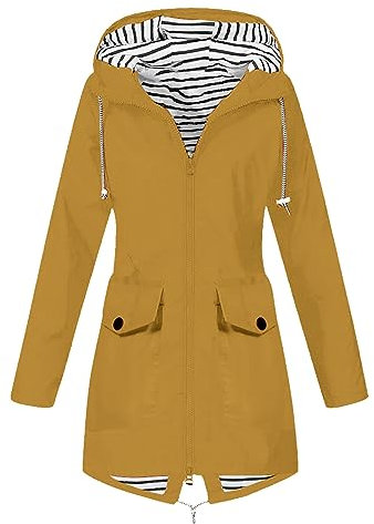 Giacca Antipioggia Casaul Fashion da Donna con Cappuccio Giacca a Vento Leggera a Maniche Lunghe con Zip e Coulisse Impermeabile con Tasche Giubbotto Invernale Economico Spolverino Impermeabile