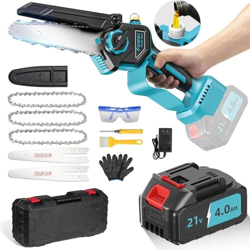 Chainsaw, 1000W Brushless 4000mAh Mini Electric Chainsaw Compatible with Makita 18V Batteries, 6 Inch Small Cordless Chain Saw, Auto Lubricator Handheld Battery Chain Saws for Cutting Wood Tree, Gifts