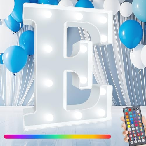 Colorful LED Marquee Letter Lights with Remote, RGB Light Up Letters, 34 Colors Changing Battery Powered Letter Lights Gift for Wedding Birthday Party Halloween Christmas Home Decor, LED Letter E
