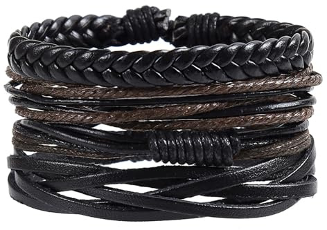 APMGONT 4 Pièces Bracelet en Cuir Tressé pour Hommes Femmes, Vintage Bracelets Réglable Noir Brun, Manchette Corde Bracelet, Multicouche Bracelet Homme, cadeau pour homme, petit ami, mari