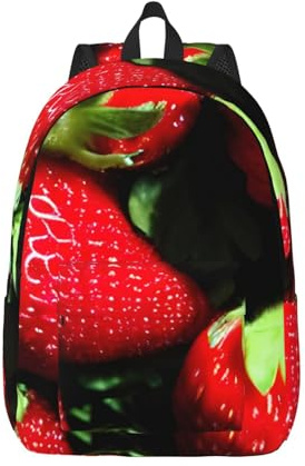 WURTON Sac à dos élégant en toile avec motif fraise pour ordinateur portable pour un usage quotidien, noir, Small