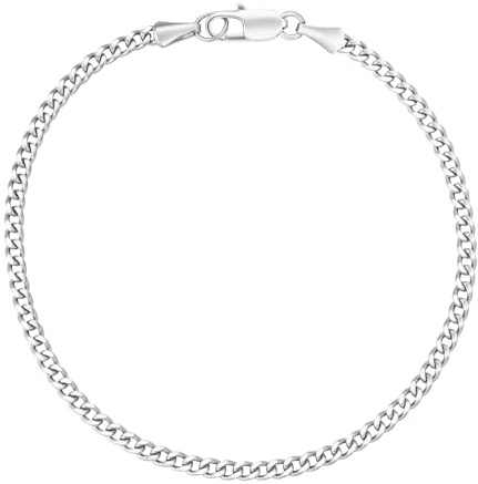 KRKC Herren Armband, Silber Farbe 3mm Edelstahl Panzerkette Cuban Armband, Nickel-frei Rostfrei Armbänder für Männer Länge 17,8cm