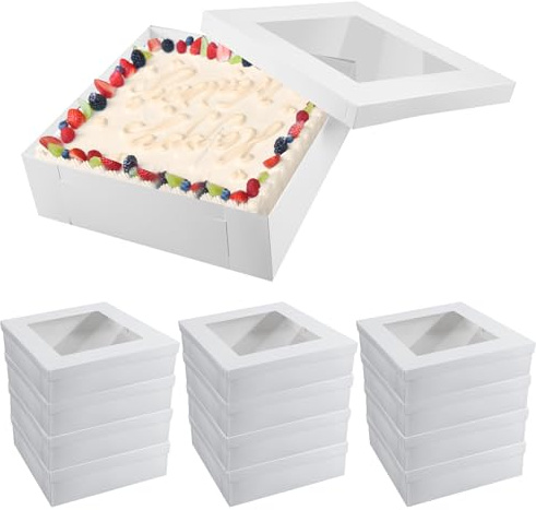 Dispowreath 12 Pcs Half Sheet Cake Box 16 x 16 x 5 Inch Large White Window Rectangle Bakery Cake Box for Pastries, Pie, Cookies, Donuts, Cupcakes Birthday Party Wedding Supplies