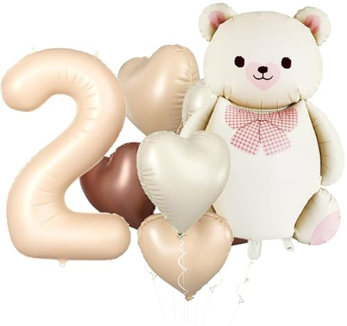 Koboko Bär Geburtstagsdeko 2 Jahre Mädchen Junge, Bären Luftballon 2. Geburtstag Mädchen, Luftballons Geburtstag 2 Geburtstagsdeko, Bär Folienballon 2 Geburtstage, Herz Helium Ballons 2 Geburtstage
