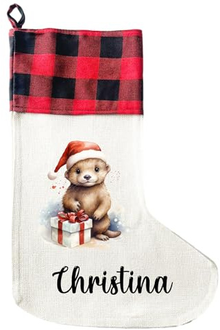 LIEBTASTISCH - Personalisierte Weihnachtssocken mit Tieren - 40cm x 30cm - Weihnachtsstrumpf zum Nikolaus oder Weihnachten - Namen - Geschenkbeutel - Nikolausstiefel zum Aufhängen (Otter)