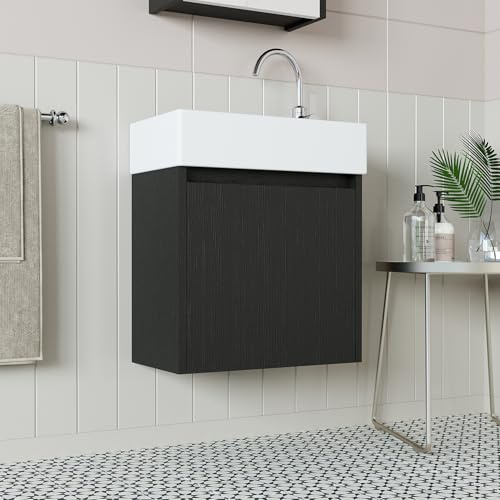 ROOMART Badmöbelset 50cm Unterschrank mit Waschbecken Badezimmer Möbel Gäste WC (Waschbecken mit Unterschrank, schwarz)