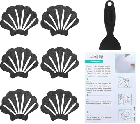 PATIKIL Bathtub Non Slip Stickers 3.54x2.76 Inch, 6 Pack Shell Safety Shower Floor Anti Slip Stickers with Adhesive Decals Scraper for Bath Tub Shower Floor Stair, Black