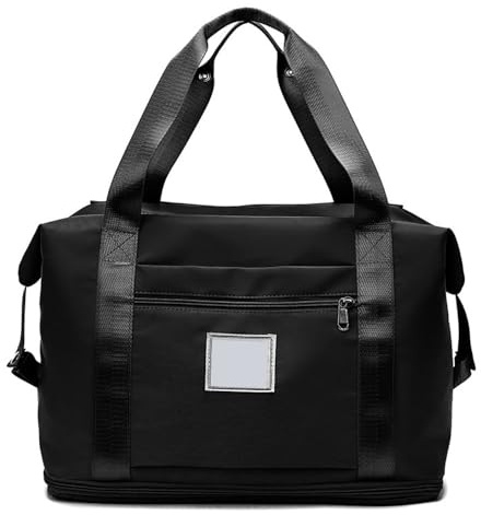 21L Sporttasche Faltbare Reisetasche mit Nassfach Weekender Tasche mit Erweiterbarem Doppellagige Trainingstasche Wasserdicht Gym Travel Bag Oxford Stoff Handgepäck Tasche Damen Herren Schwarz