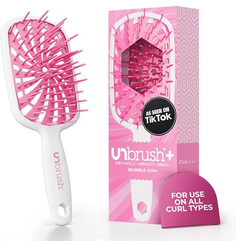 FHI Heat UNbrush Plus — Curly Hair Brush for Gentle & Effective Detangling on Wet or Dry Fragile Hair Types — Detangler Brush w/ 84 UltraFlex Bristles, Ultra-light, Vented, Anti Static Hairbrush
