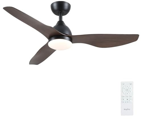 Newday Ceiling fan with Light and Remote, 46” Black Wood Color Ceiling Fan with Lamp Dimmable, Quiet Reversible DC Ceiling Fan with Sleep Mode, 3 Timer for Bedroom Living Room Basement Kitchen Terrace