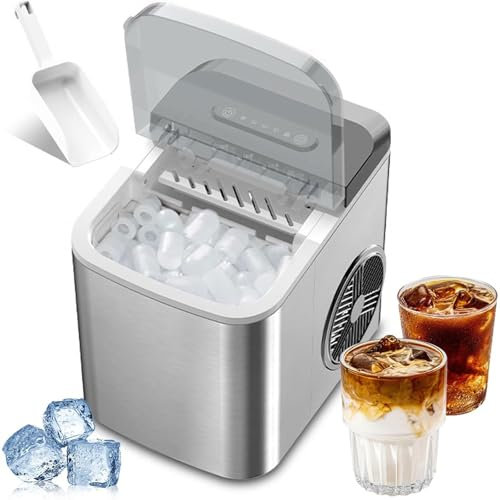 QYOEGSQ Ice Maker Machine for Home,Portable Small Clear Ice Cube Maker with LED Touch Display Panel,2 Bullet Ice Sizes,Ice Ready In 6 Mins,12kg/26lb In 24h,for Kitchen/party/bar