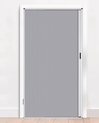 Generisch Selbstklebende Falttüren im Akkordeon-Stil, Innenschiebetür aus Aluminiumlegierung und Vlies, faltbares Fliegengitter für Tür- und Schrankraumteiler (grau, 132 x 203 cm)