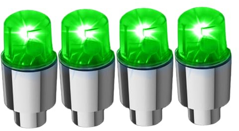 4 PCS Wheel Lights Waterproof Decorative LED Alloy LED Tire Valve Stem Cap Light for Cars Truck Motorcycle Accessories, Green Tire Valve Caps Light Up Car Accessories Lights