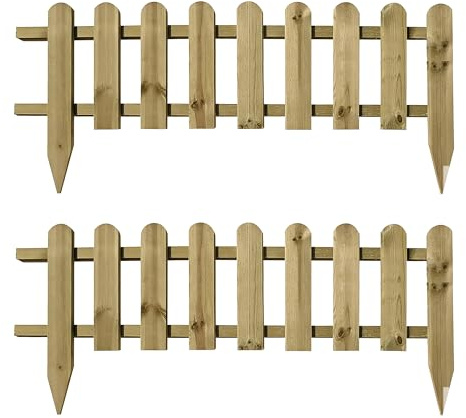 Pack of 2 Wooden Picket Fence Panels – Decorative Garden Edging Fencing for Lawn Driveway & Paths Large Pressure Treated Timber Border Easy Install Rot Resistant 40x99cm