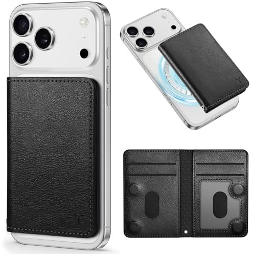 TUCCH für Magsafe Wallet, 6 Kartenfächer Durchsichtige ID Fenster RFID Blocker PU Leder Magnet Wallet Herren & Damen Geldbörse für iPhone 17/16/15/14/13/12 Serie, Nicht für Mini, Texturiert Schwarz