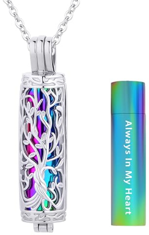 InfuMemo Cylinder Cremation Jewelry Tree of Life Urn Ashes Necklace for Women Men Vial Urn Necklaces for Ashes Loved One Memorial Jewelry