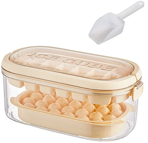 Bac à glaçons avec couvercle et bac, for congélateur avec 54 pièces de glace pilée, bac à glaçons avec bac à glaçons, moule for boules de glace(Beige)