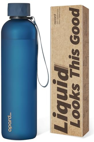 Opard Slim Pro Trinkflasche 1l, Kohlensäuregeeignete Wasserflasche mit facettiertem gummiertem Griff, BPA-freiem Plastik und auslaufsicherem Schraubverschluss für Sprudelwasser, Sport, Schule und Büro