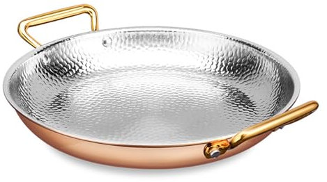 LCHJX Padella per paella spagnola, 10 misure, martellata a mano, antiaderente, non rivestita, per case o ristoranti, oro rosa, 34 cm