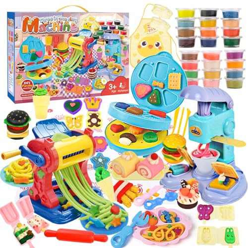 WUSUPU Knete Set Knetwerkzeug für Kinder, Knete Dough Set für Kinder,Kitchen Creations Eismaschine Burgermaschine PastaMaschine Dosen Knetes,Knetmasse Plastilin Spielzeug Geschenk Mädchen Junge 3+