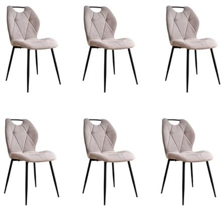 GrandCA HOME Set di 6 Sedie da Pranzo, Cucina Sedia, Imbottite e Soggiorno con Schienali in Tessuto e Gambe in Metallo con Maniglie Per Sala da Pranzo, Cucina e Soggiorno(Beige)