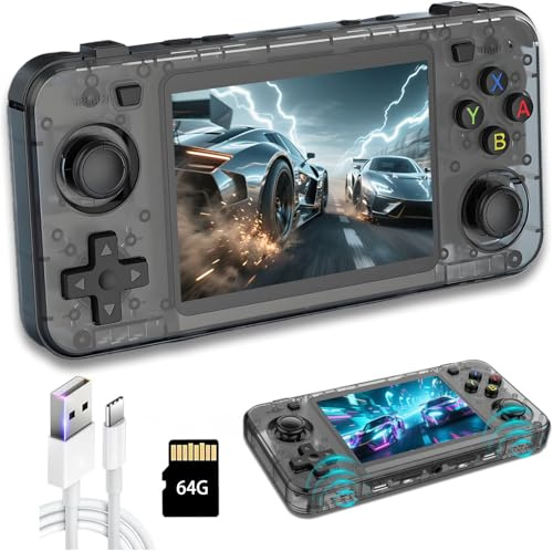New R36H Retro Handheld Game Console, 3.5 IPS Screen Portable Video Game Console ,Built in 64G Card & 15000 Games,Open Source Linux System (Black,64g)