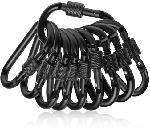 Flintronic 10PCS Locking Carabiner, Locking Carabiner Clips, Aluminum D Ring Carabiners, Keychain Carabiner Clip Hook for Camping Hiking Fishing Traveling (Black)