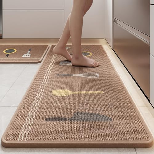 Morbuy Küchenteppich, Waschbarer Teppich Küchenvorleger Fliesenoptik Modernes Design rutschfest & Waschbar, für Flur, Schlafzimmer (Küchenutensilien,50x160cm)