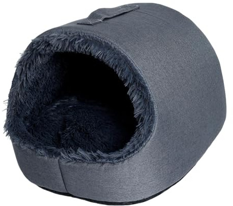 F Fityle Tenda per Gatti, Piccola Cuccia per Cani, Morbida Peluche, Facile da Pulire, con Rivestimento Staccabile e Maniglia Portatile, per Gattini e Cuccioli, M Dark Gray
