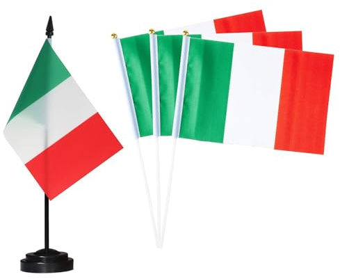 Pack de 30 - Drapeaux à Main Italie et 1 Drapeau De Table, 14x21cm, Mini Drapeaux Italiens, Petits Drapeaux sur Bâtons, Décorations de Fête, événements, Coupe du Monde, Célébration Fête Nationale