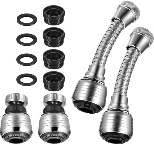 4 Pcs Kitchen Tap Spray Head Adapter, Flexible 360° Swivel for Kitchen Tap, 2 Modes/2 Long+2 Short, Universal Kitchen Tap Extension, Bathroom Kitchen Sink Faucet Extender Tap Aerator