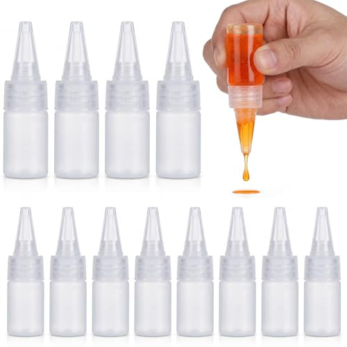 SWYZOR 12 Pièces 10ml Bouteilles Flacons Souples Plastique, Petites Boutelles à Presser, Flacon Souple en Plastique Réutilisable, Petite Bouteille Plastique, Bouteille avec Bouchon