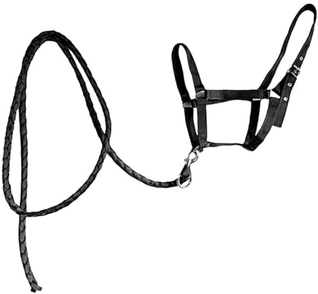 #N/A/a 2 Piezas Cabestro para Caballo con Rienda Nylon Protección Suave Arnés Ajustable Adecuado para Deportes Ecuestres Entrenamiento Paseo, Negro
