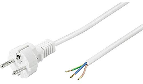 Goobay 51328 Stromkabel mit offenen Kabelenden & angepressten Aderendhülsen / gerader Schutzkontaktstecker / Universelles Netzkabel / Weiß / 1,5 Meter