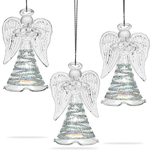 SIKORA BS243 Engel Christbaumschmuck Glas Figur Weihnachtsbaum Anhänger 3er Set