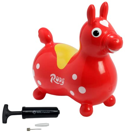 ATC Rody Hüpfpferd mit Pumpe – aufblasbares Hüpftier ab 3 Jahren – Robustes PVC für drinnen und draußen (rot)