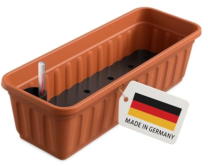 Alpfa Blumenkasten Balkonkasten mit Wasserspeicher, 100cm, Terra | Füllstandsanzeige, Für Innen und Außen, Blumenkübel